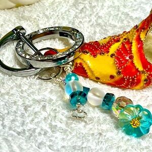 Elegant Silver and Blue Rhinestone Beaded Keychain